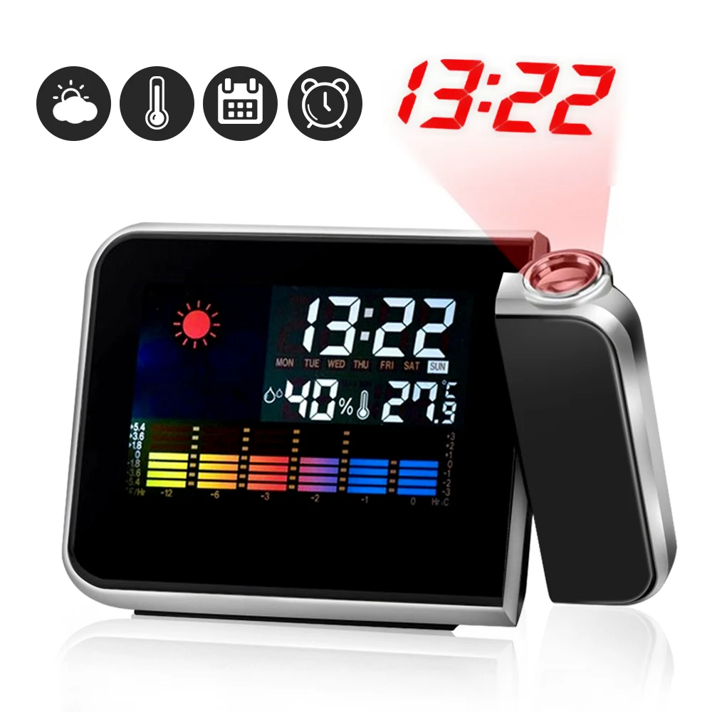 LED Digital Projection Alarm Clock With Weather Station Thermometer Date Display Table USB Charger | Дом и сад