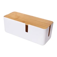 cable management box with bamboo lid small cable organizer box for extension cord power stripe surge protector