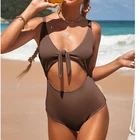 Однотонные купальники COOBBU, Цельный купальник с глубоким V-образным вырезом, женский купальный костюм с узлом на груди, сексуальное боди с вырезами и высокой талией, монокини