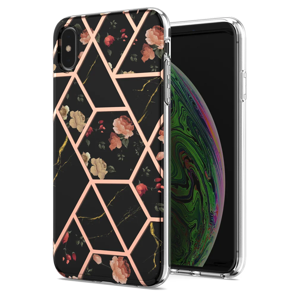 

Marble Phone Case for iPhone 13 12 Mini 11 Pro Max XR X XS SE 2020 7 8 Plus Shell Soft TPU Flower Crown Protect Back Cover Etui
