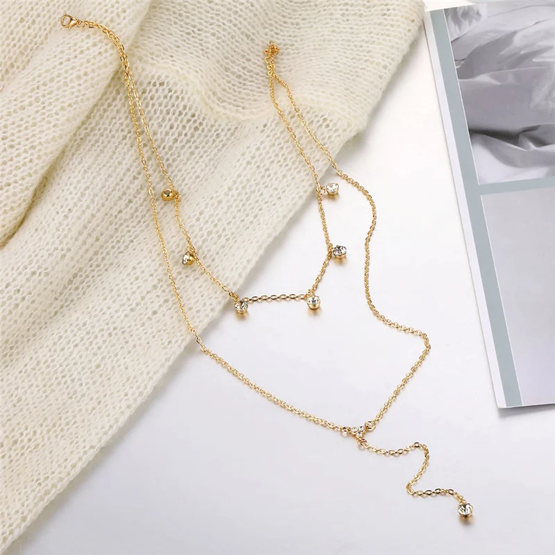 Женское многослойное ожерелье с кристаллами Boho модное Золотое длинное подвеской