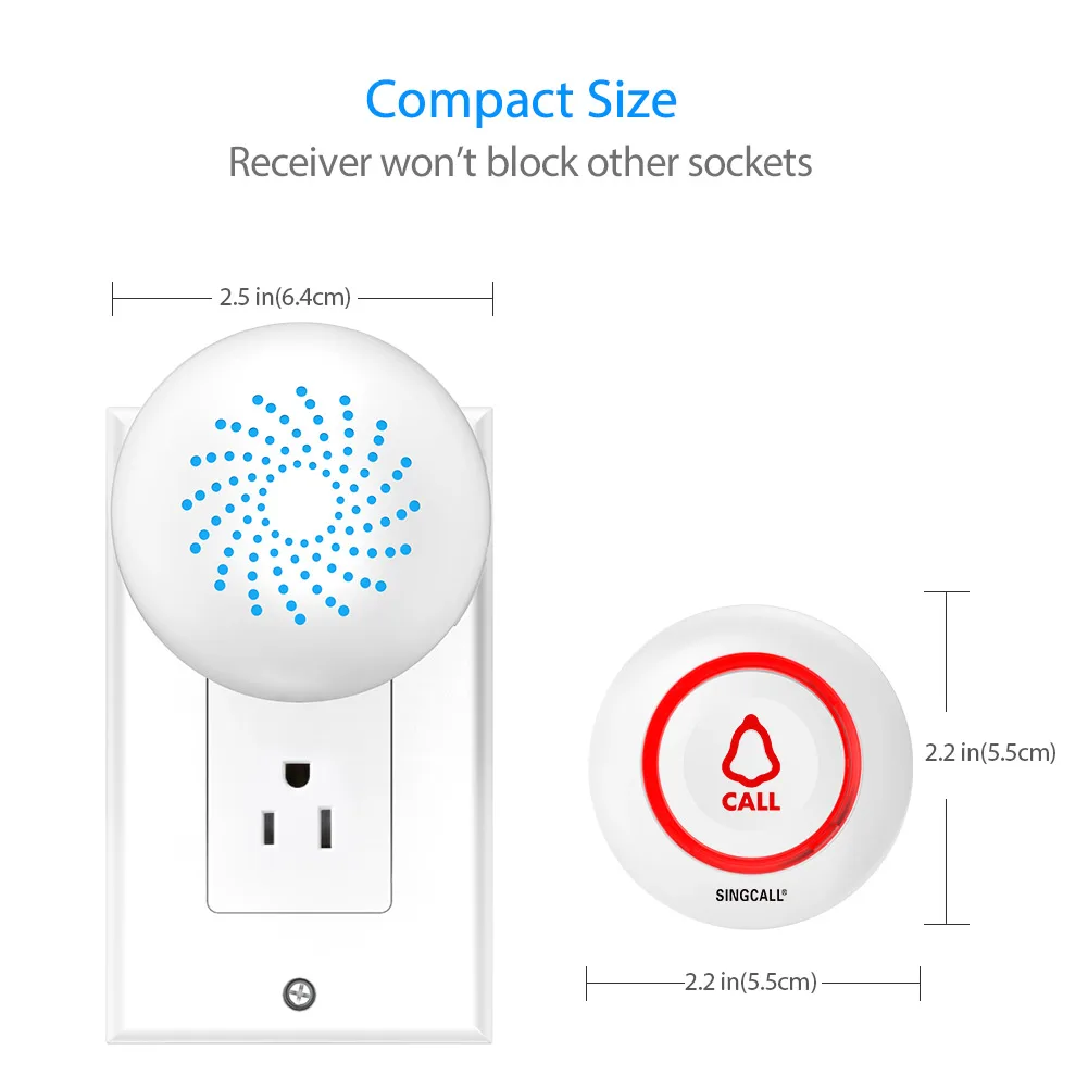 

Wireless Caregiver Pager Smart Call System 1 SOS Call Buttons/Transmitter 1 Receiver for Home/Personal Attention