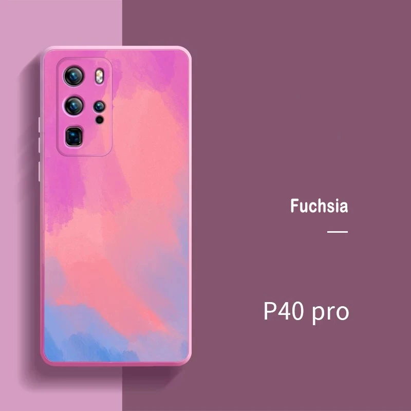 Gradient Watercolor Painting Square Liquid Silicone Phone Case For Huawei P40 P30 Mate 40 30 Pro Nova 7 8 SE Honor 30S V30 | Мобильные