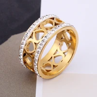 hip hop iced out bling cz heart rings for women gold color stainless steel wedding engagement ring female fashion jewelry gift