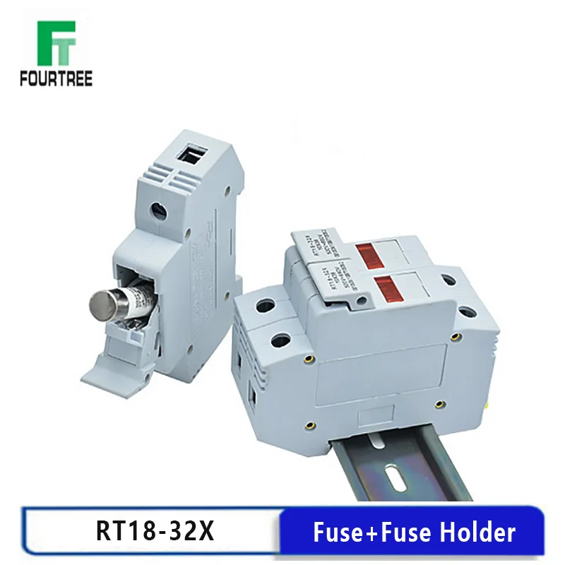 

1Set Fuse Holder Base With 10 x 38 Fuse RO15 RS15 RT18-32X Fast Blow Ceramic Fuse LCD Led Light DIN Rail Mount
