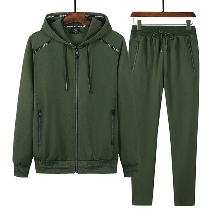 Army Green Весенне-осенний спортивный костюм больших размеров, Спортивная Мужская одежда для бега с длинным рукавом, мужские комплекты 9XL 8XL 7XL - Цвет: Army Green