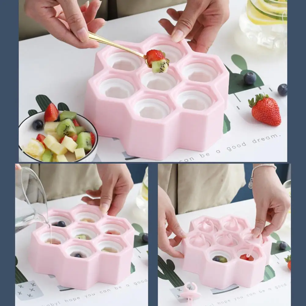 

Ice Pop Mold BPA Free 7 Cavities Non-Stick Silicone Honeycomb Ice Cube Mould Ice Cream Ball Maker for Home Baby Feeding