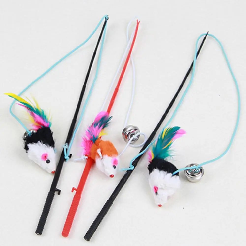 

Pet Cat Bell The Dangle Faux Mouse Feather Rod Roped Funny Fun Playing Toys