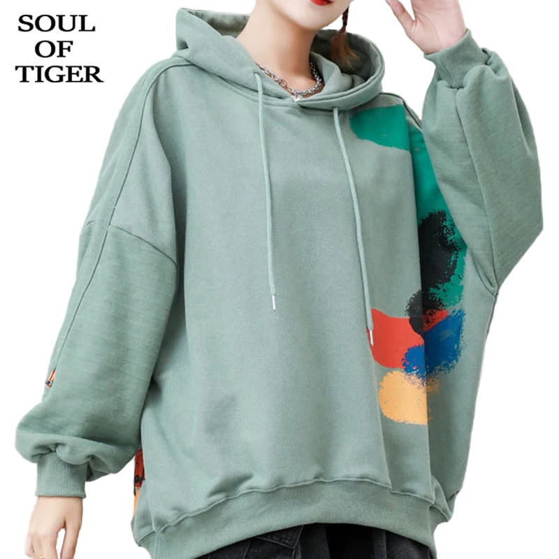 

Женская толстовка с капюшоном SOUL OF TIGER, зеленая Свободная Повседневная Толстовка в британском стиле, уличная одежда для фитнеса, осень 2021