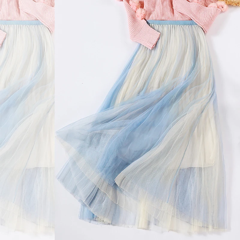 Модная юбка-пачка из тюля Женская длинная юбка макси 2019 Корейская милая розовая