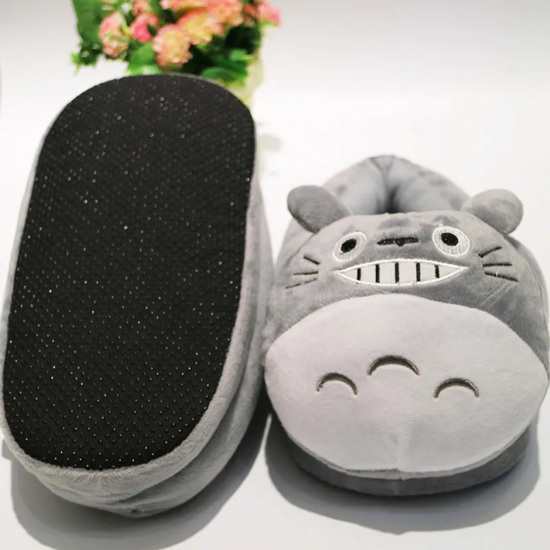 

Gray Totoro Cat Animals Kawaii Winter Keep Warm Cotton Home Room Slippers Cute Cartoon Couple Soft Stuffed Non-slip Shoes New