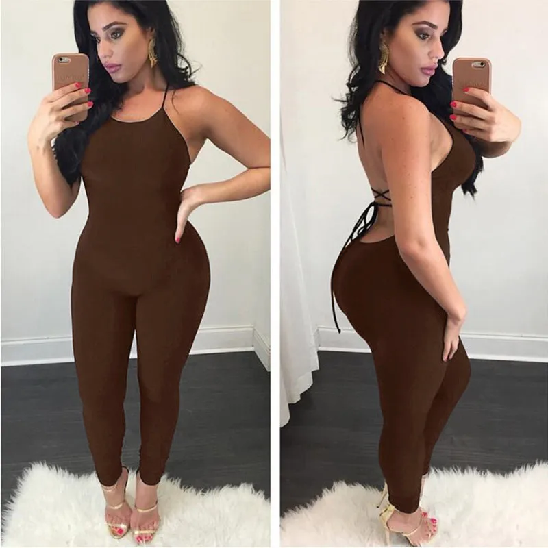

Summer Sexy Women Jumpsuits & Rompers Sleeveless Spaghetti Strap Backless lace-up Club Party Jumpsuit Female Overalls