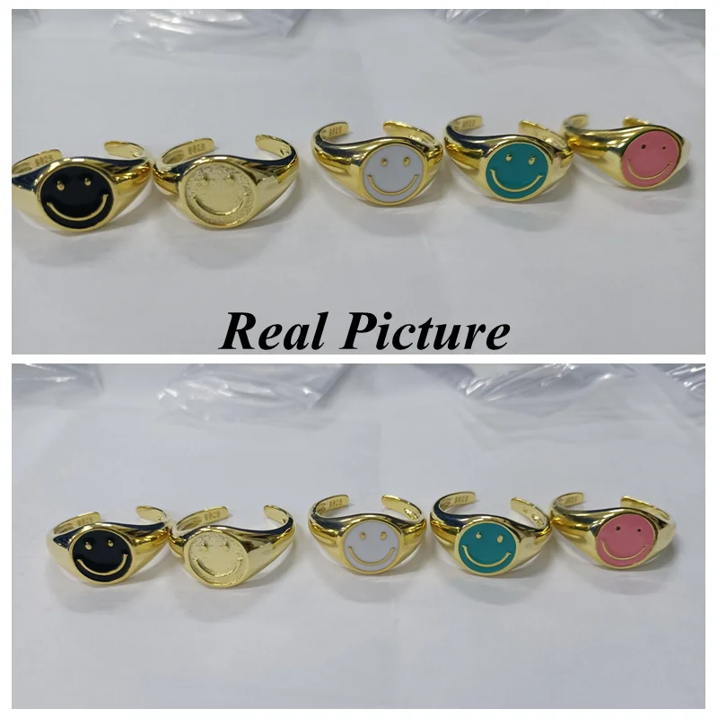 

S925 Sterling Silver Summer Smiley Face Ring Enamel Dripping Oil Colorful Love Wedding Ring For Women Anillo Plata 925 Jewerly