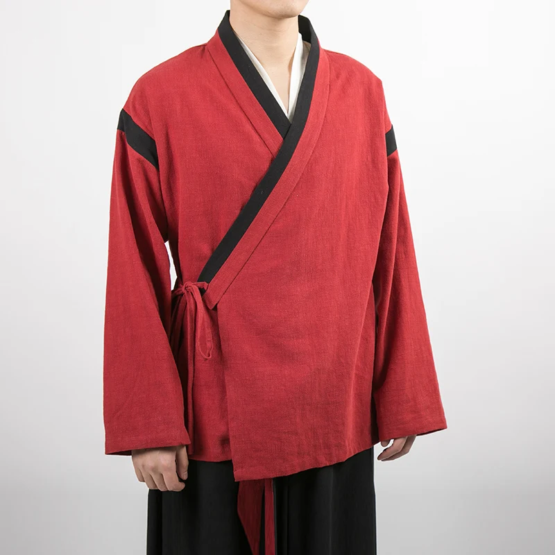 Брюки кимоно мужские из хлопка и льна свободные штаны с широкими штанинами