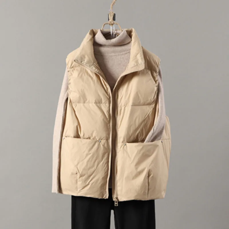 

Women's Autumn Ultra Light White Duck down Vest Coat Winter New Ladies Casual Waistcoat Female Sleeveless Short Vest Jacket