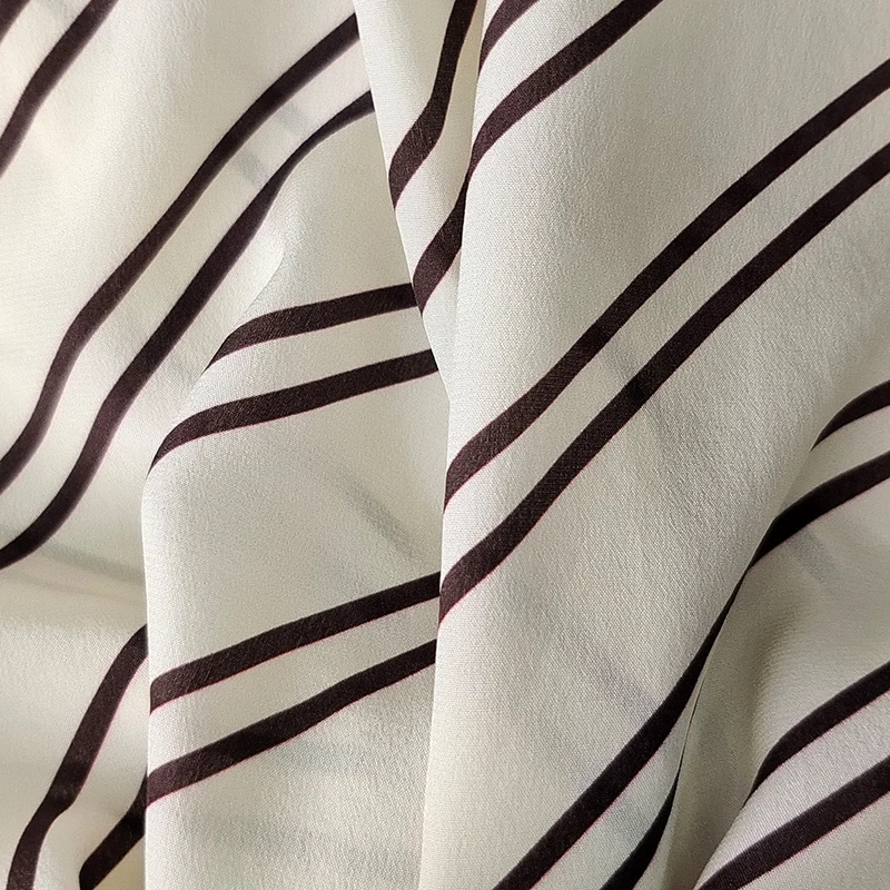 

Elegant Fashion 100% Natural Real Silk Women Shirt Summer Bow Stand Collar Three Quarter Sleeve Office Lady Striped Blouse Tops