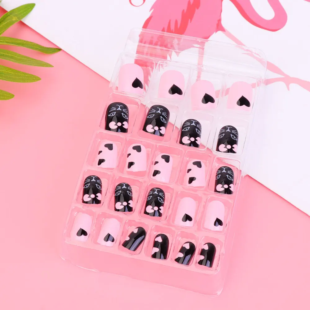 

24pcs Children False Nails Kit Lovely Full Cover Fake Nail Tips Gift for Kids Little Girls (C12)