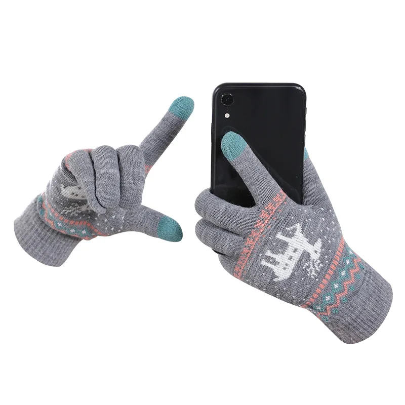 

All Finger Warm Gloves for Men and Women In Winter. Elk Jacquard Full Finger Touch Screen Gloves. Knitted Wool Lovers' Gloves