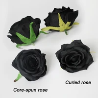 black rose artificial flowers head with 7 head bunch silk flower bouquet decoration wedding background home fake roses floral