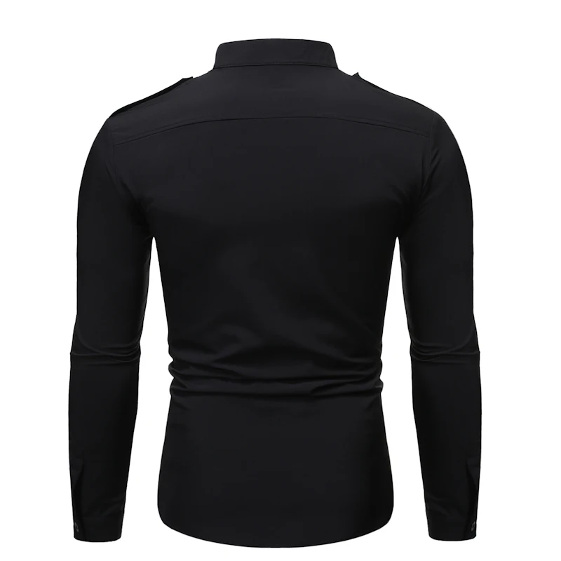 

Military Epaulette Mens Work Shirts 2019 New Army Green Pocket Stand Collar Tactical Shirt Men Casual Outdoor Hunt Camisa Hombre