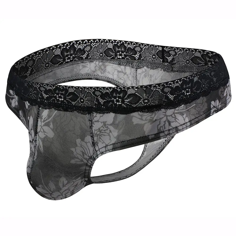 

Underwear Men's Briefs Sexy Lace T-Back Floral Briefs G-String Low-Waist Male Gay Breathable Pouch Underpants Bikini Summer 2021