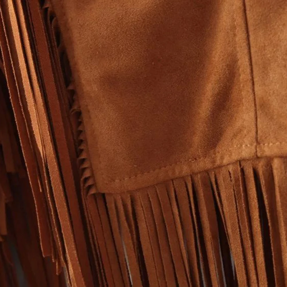 Жилет женский осенне-зимний из искусственной замши без рукавов с бахромой |