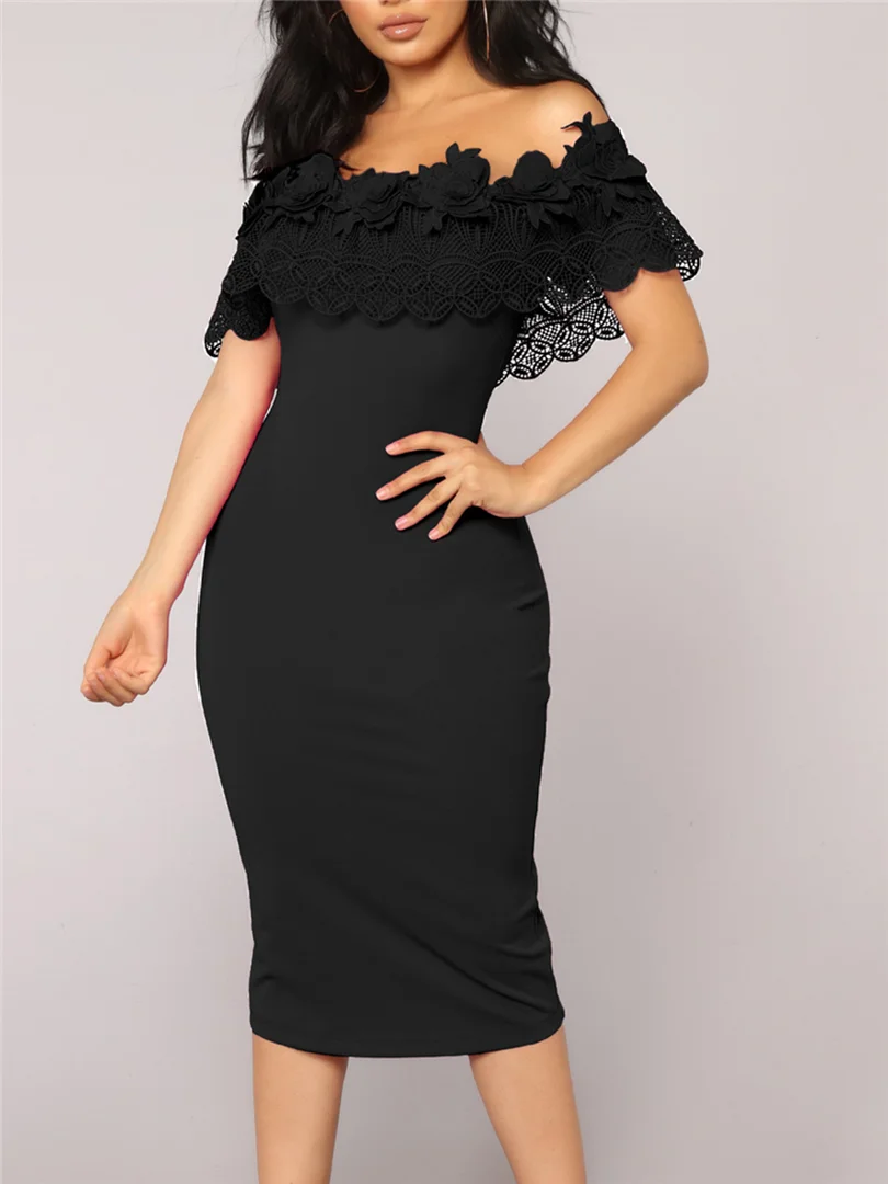 Женские летние платья с открытыми плечами кружевное элегантное платье пэчворк