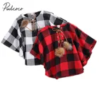 Накидка клетчатая для младенцев, накидка с меховым шариком и ремешком, регулируемая свободная весенняя одежда, Рождественская одежда, 1-6 лет