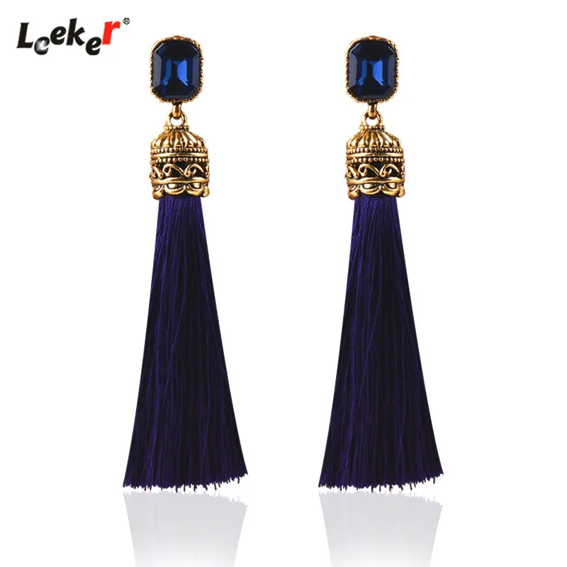 Женские серьги LEEKER 8 см с кисточками разных цветов квадратным кубическим