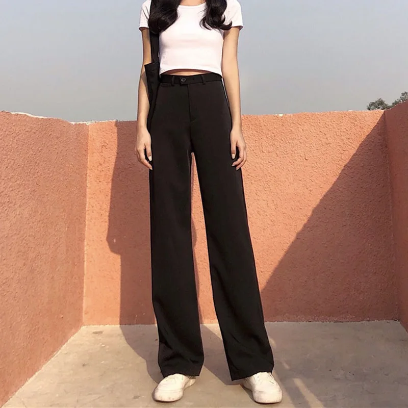 

Casual Straight Wide Leg Pants Women Spring Autumn Female Solid Full Length Pants Ladies High Quality simple Pants