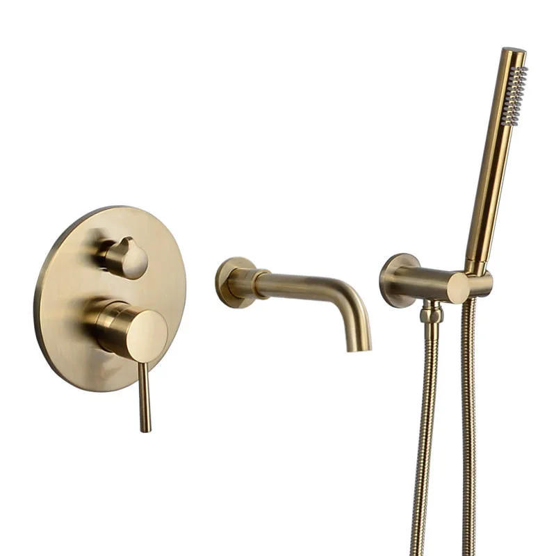 

Bathtub Faucet Brass Bathroom Bathtub Mixer Tap Hot and Cold Bath Shower Faucets Wall Mounted Brushed Gold Bathtub Shower Set