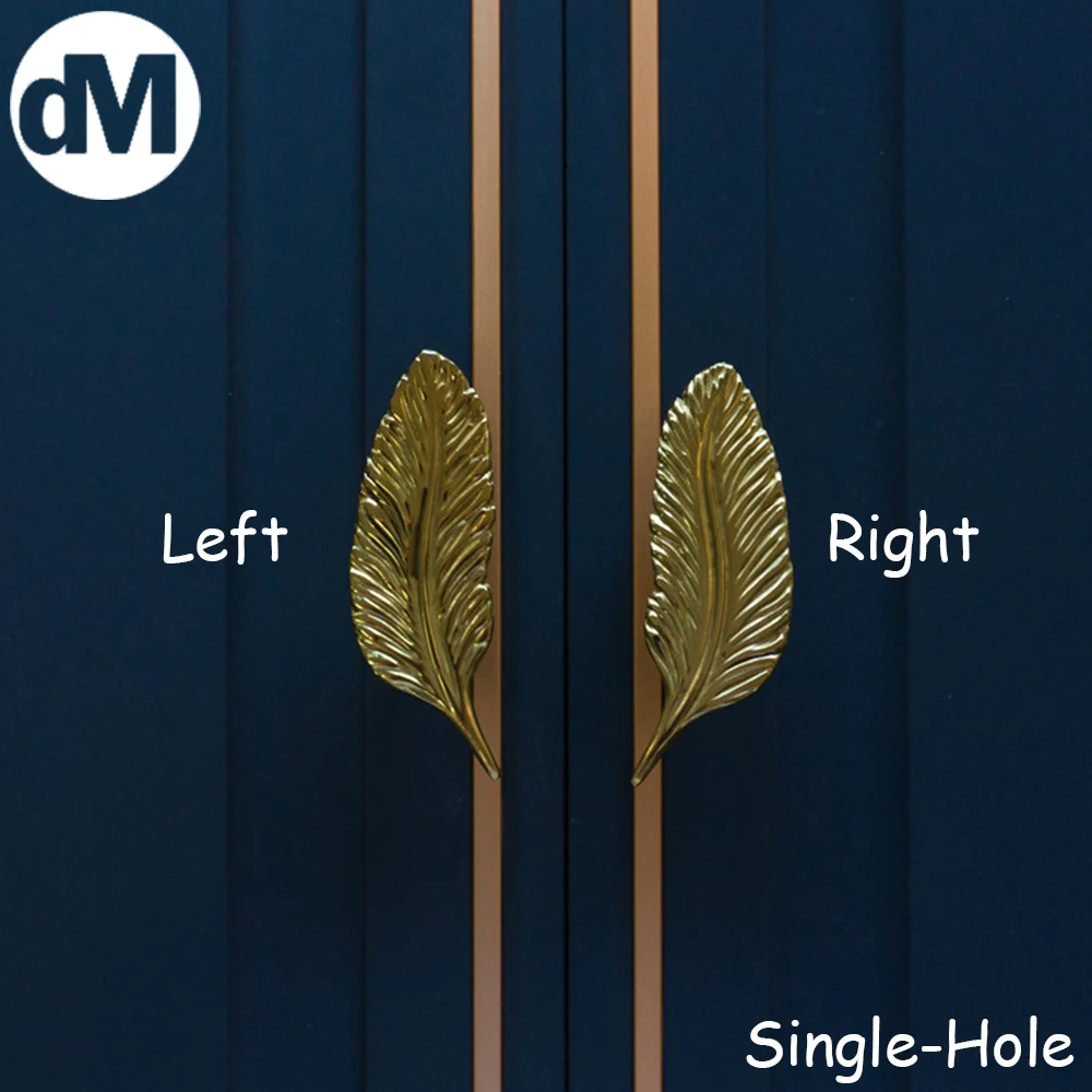 

DM Retro Solid Brass Feather Furniture Door Handle Cabinet Pulls Kitchen Cupboard Handles Drawer Knobs Antique Home Decorations