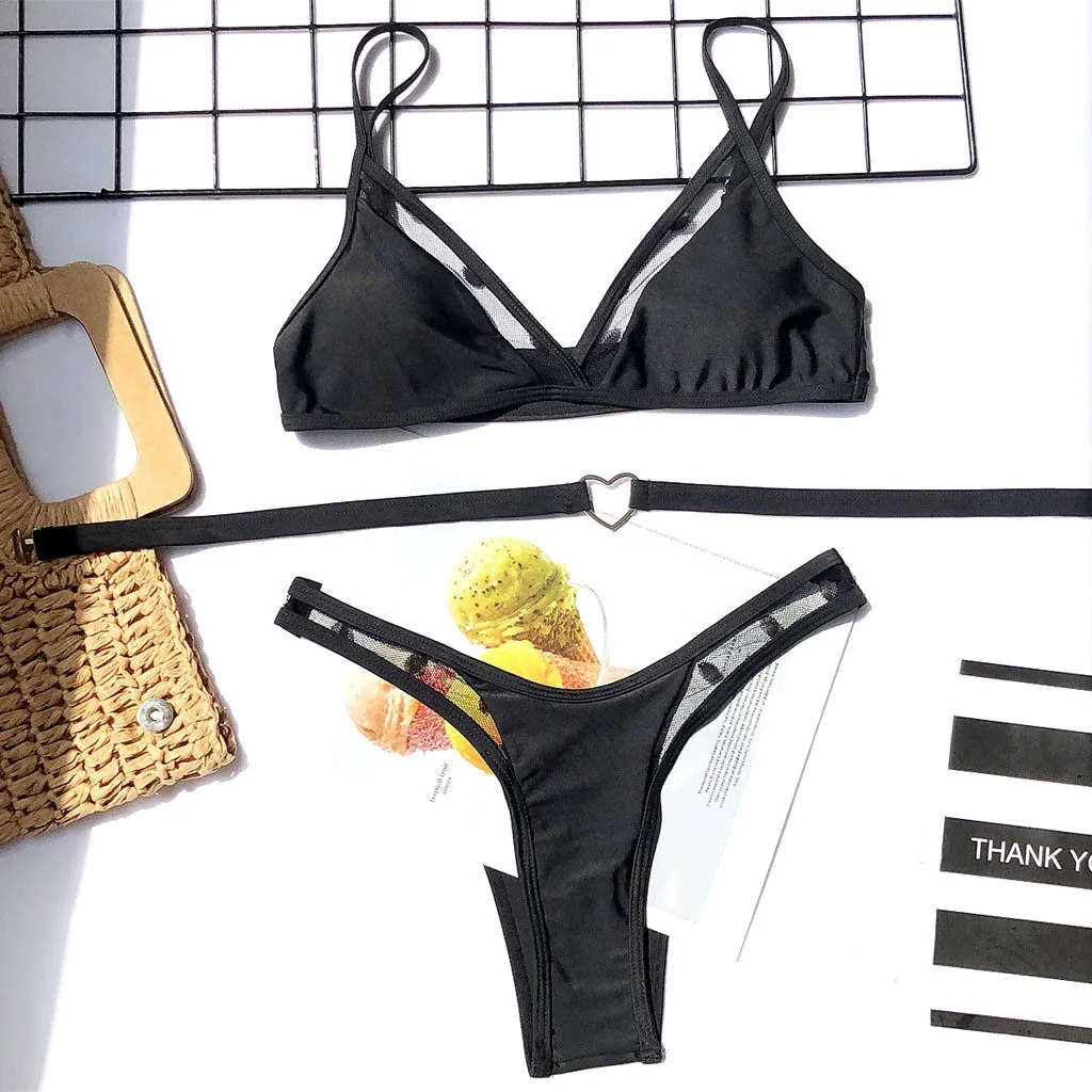 Сексуальный однотонный комплект бикини с низкой талией купальник для женщин