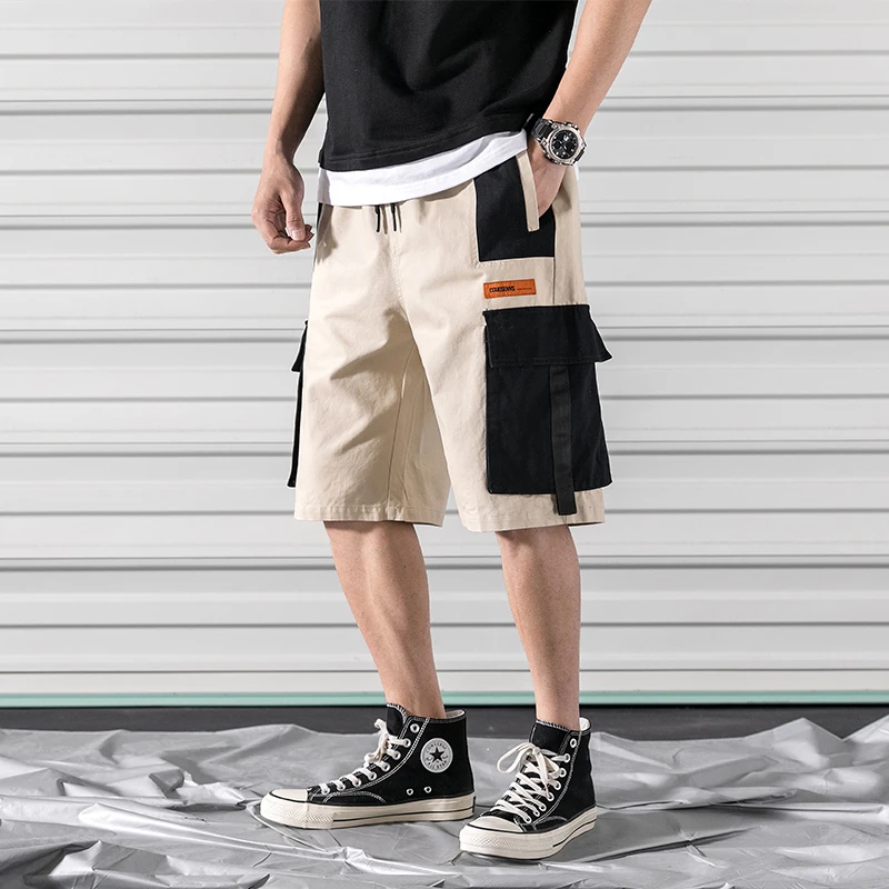 

Multi Pocket Men Bermuda Shorts Ribbons Elasticated Waist Cargo Shorts Male High Quality 2020 Summer New Leisure Man Short Pants