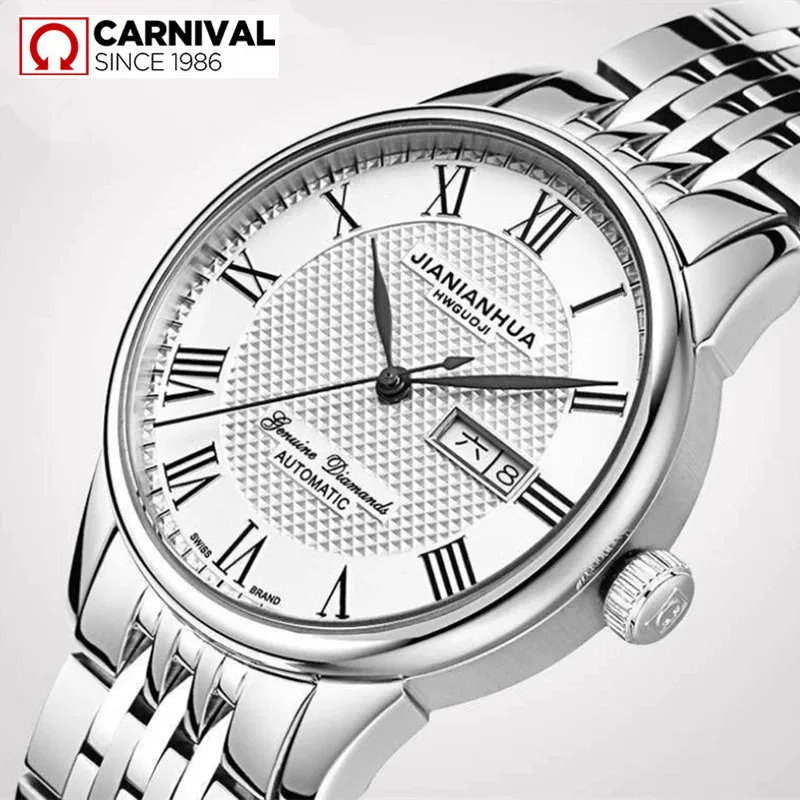 Carnival Brand Fashion Business Watch for Men Luxury Waterproof Calendar Automatic Mechanical Watches Dress Clock Montre Homme