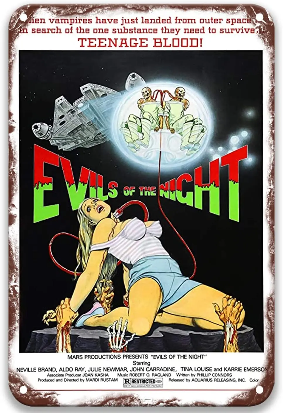 

Evils of The Night (1985), винтажные фильмы, металлические жестяные знаки, уникальные для ванной, кофе и бара, декор для кухни, 8x12 дюймов
