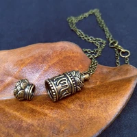 retro brass cremation urn ashes cylinder vial pendant necklace sanskrit six character mantra charm memorial jewelry