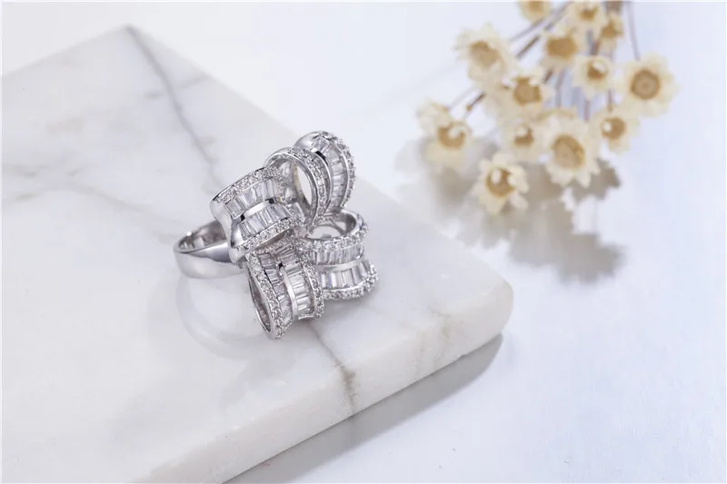 Женские коктейльные кольца ручной работы с большим серебряным бантом S925