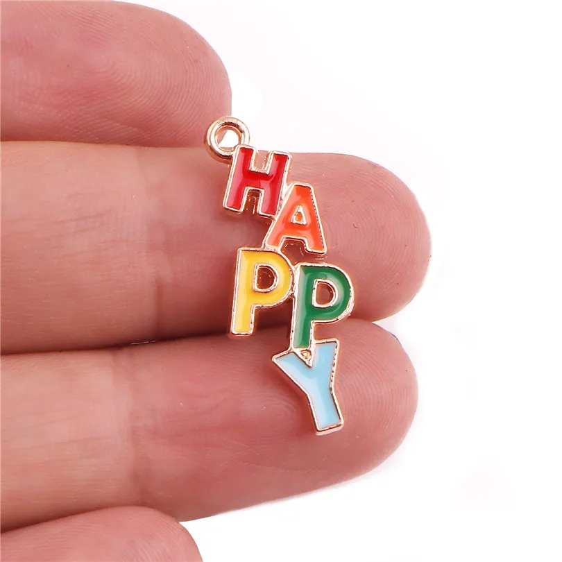 

20pcs/lot Alloy Enamel Drop Oil Happy Colorful Letter Golden Pendant Findings Charms for Jewelry Making DIY Necklace Accessories