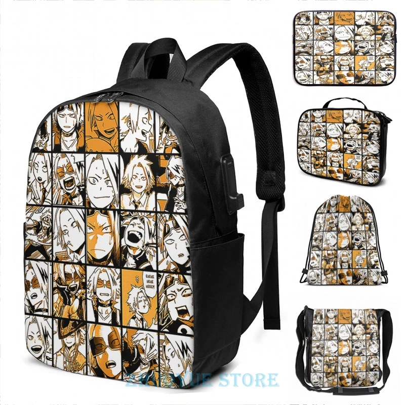 Забавный рюкзак с графическим принтом BNHA Kaminari Denki мужской школьный USB зарядкой Женская дорожная сумка для