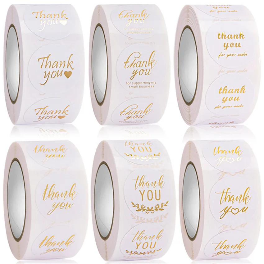 

500 шт., белые круглые наклейки «Thank You»
