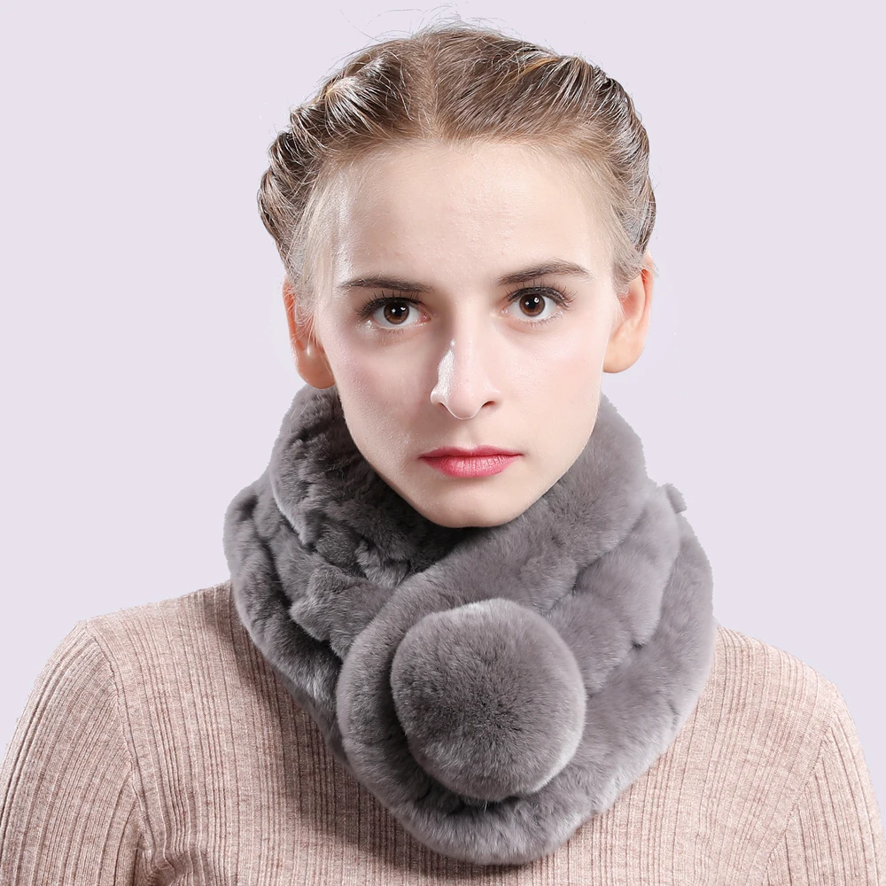 2020 Hot Women Winter Warm Soft Real Rex Rabbit Fur Scarf 100% Natural Ring Scarfs Fashion Scarves |