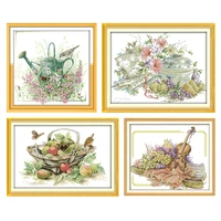embroidery kit stamped cross stitch the violin and flowers patterns counted 11ct 14ct print handmade thread needlework decor set