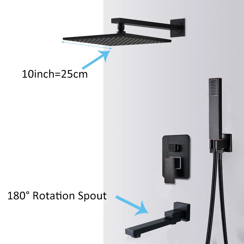 3-way 10in swivel Quyanre RU, черный скрытый смеситель для душа, набор 12 дюймов, латунная насадка для душа с одной ручкой, смеситель для ванной, Душ - Цвет: 3-way 10in swivel