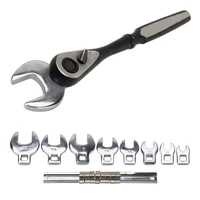 8pcs 38 inch spanner ratchet wrench drive crowfoot wrench set interchangeable head metric chrome plated car repair tools