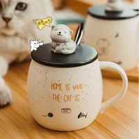 breakfast ceramic mug cute milk coffee cup cartoon water office cat cup creative home tazas drinkware with lid spoon ed50mk