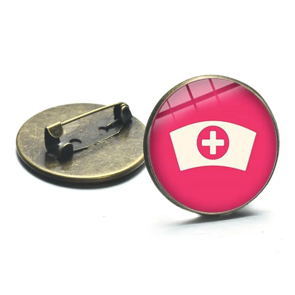 SIAN Cool Style Nurse Symbol Brooch Nursing Is A Work of Heart Cap Stethoscope Glass Round Brooches Hospital Clothes Pins | Украшения и