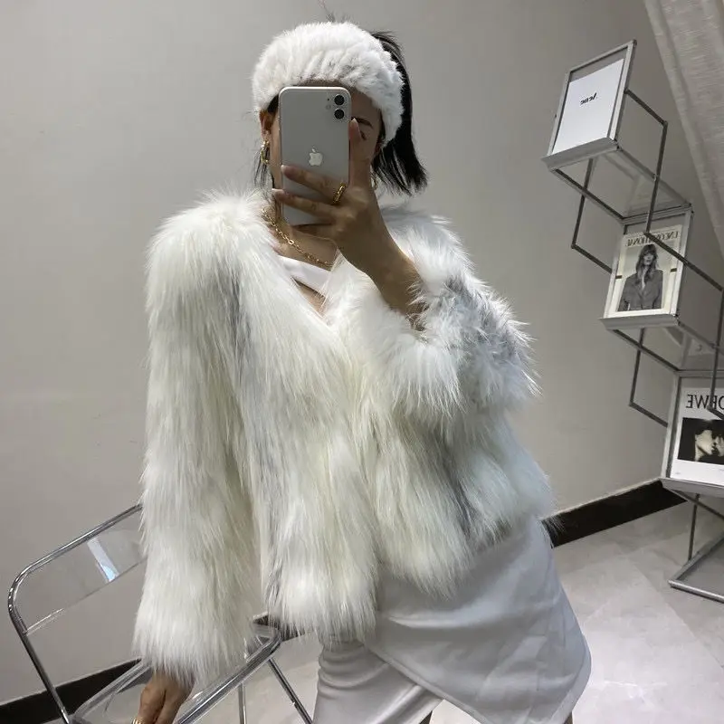 

2021 winter new natural marble 100% true fox fur braided fur coat women's personality fashion top women