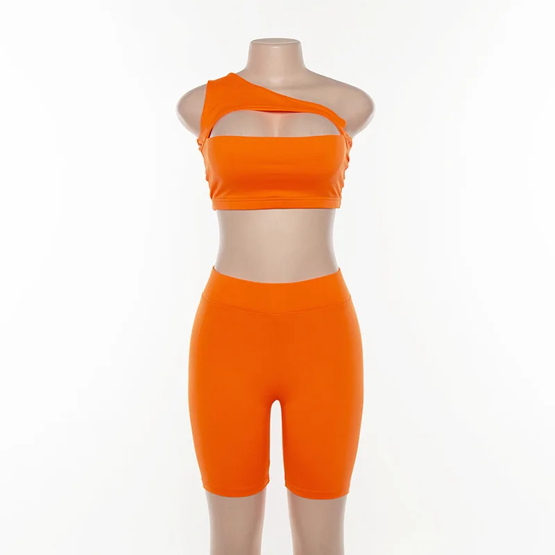 Женский комплект из двух предметов неоновый зеленый оранжевый черный с открытым