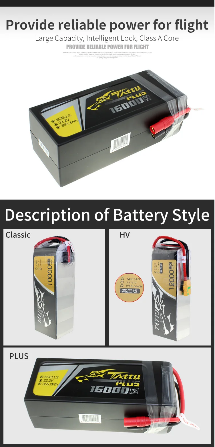 Tattu Plus 6S 22,2 V LiPo умный аккумулятор 4S 10000mah 12000mah 16000mah 22000mAh Plus 25C с разъемом AS150 XT150 для беспилотного летательного аппарата